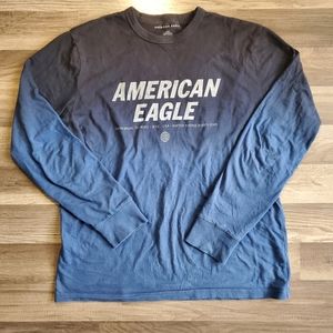 AMERICAN EAGLE Long Sleeve Dip Dye Graphic T-Shirt